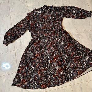 Eloquii colorful Stylish Black and Red Patterned Dress. Waist belt. Stretchy EUC